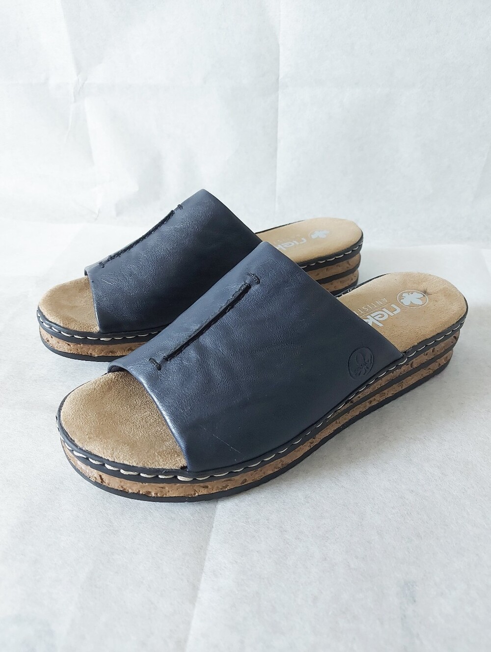 Rieker Women's Black Leather Slide Sandals